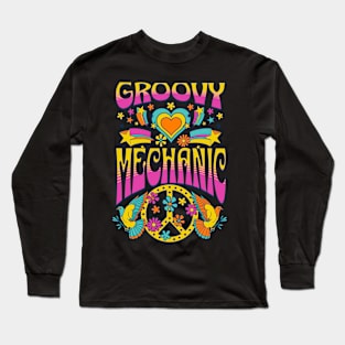 70s Retro Groovy Mechanic Matching Family Birthday Party Long Sleeve T-Shirt